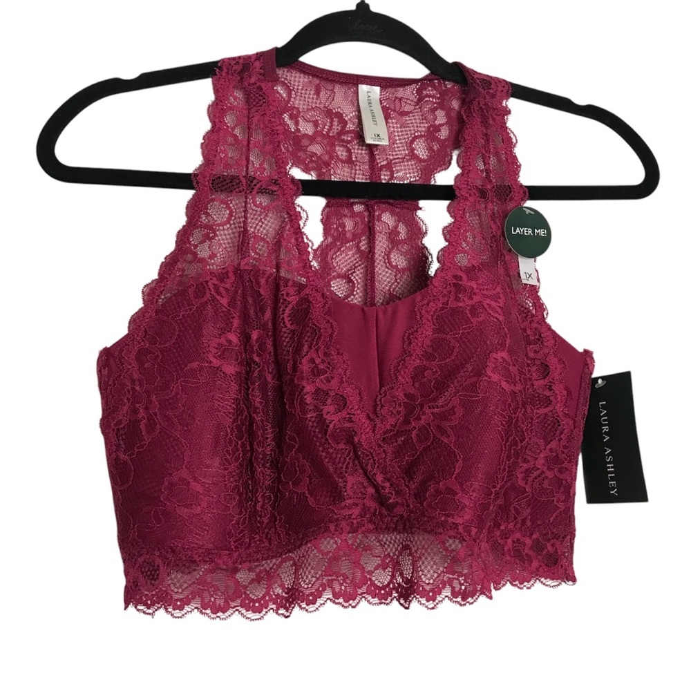 Laura Ashley Maroon Lace Halter Bralette Womems Sz 1X Dark Romantic Vampy NWT